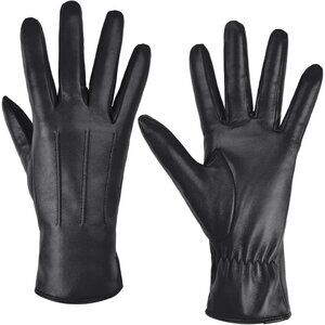 Harssidanzar Women's Black Warm Cashmere Lining Driving Lambskin Leather Gloves